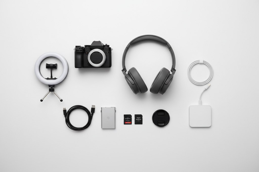 相机 背景灯 耳机 等零碎产品 分开摆放